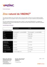 Fiche technique zinc naturel de VMZINC