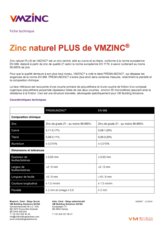 Fiche technique zinc naturel PLUS de VMZINC