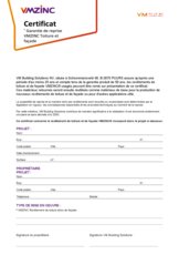 Certificat Garantie de reprise VMZINC Toiture et façade